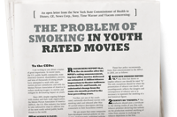 Image of a newspaper with the headline "The Problem of Smoking in youth-rated movies"
